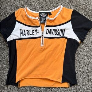 Harley-Davidson Orange and Black Zip-Up Shirt